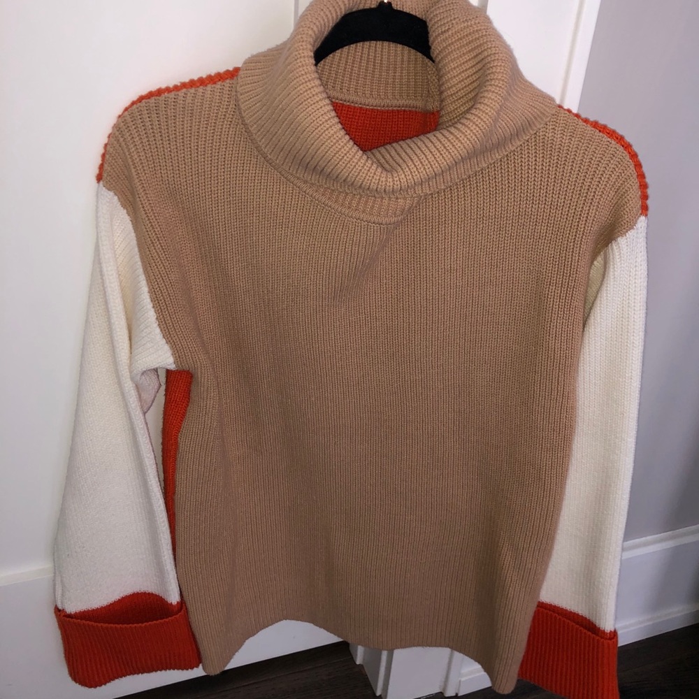Tan, white orange turtleneck